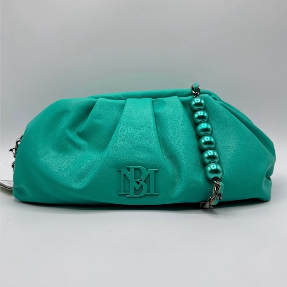 Badgley Mischka Monochromatic Bag with Pearl accents on Gunmetal Chain in Teal